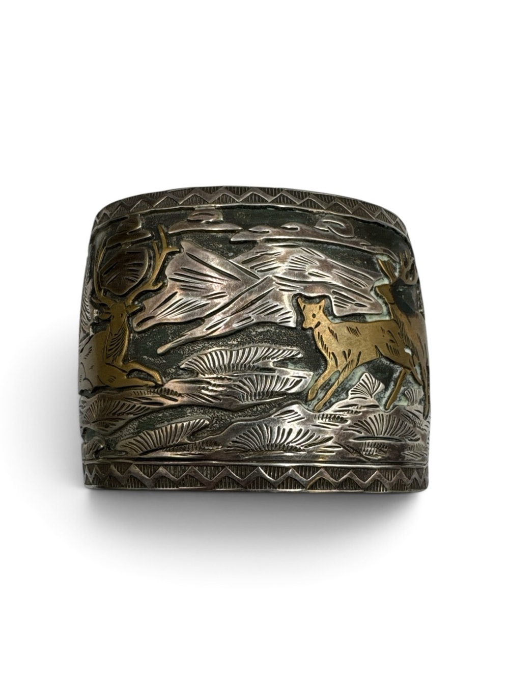 Navajo Verdy Jake Sterling 12K GF Storyteller Wildlife Cuff 7”